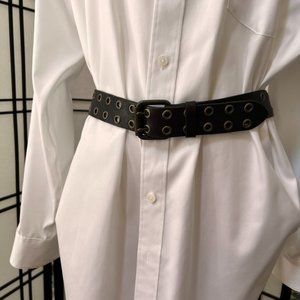 Vintage Brown Leather Belt Gold Brass Rivets - image 1